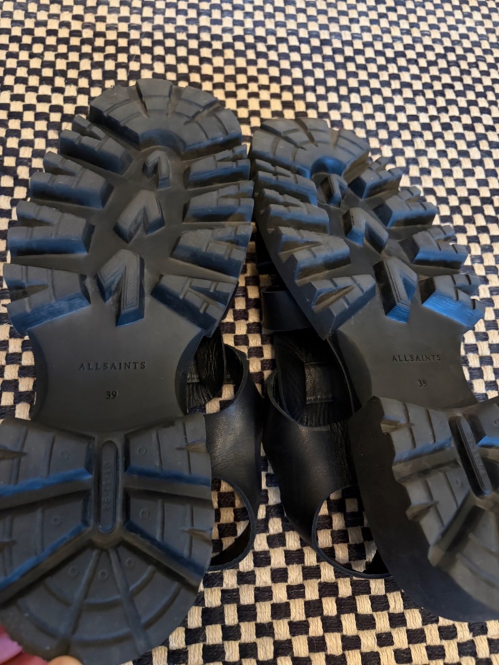 AllSaints Chunky Black Leather Sandals Size 9/39 - Picture 3 of 5